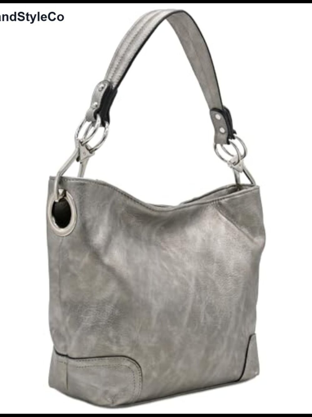 Faux Leather Hobo Shoulder Bag with Big Snap Hook Hardware
